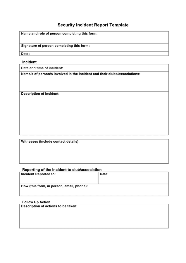 Security Incident Report Template Word