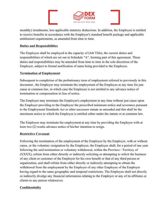 Sample employment contract in Word and Pdf formats page 2 of 4