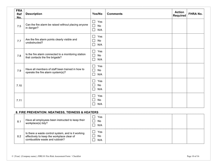 Fire Risk Assessment Checklist In Word And Pdf Formats Page 10 Of 16 2069