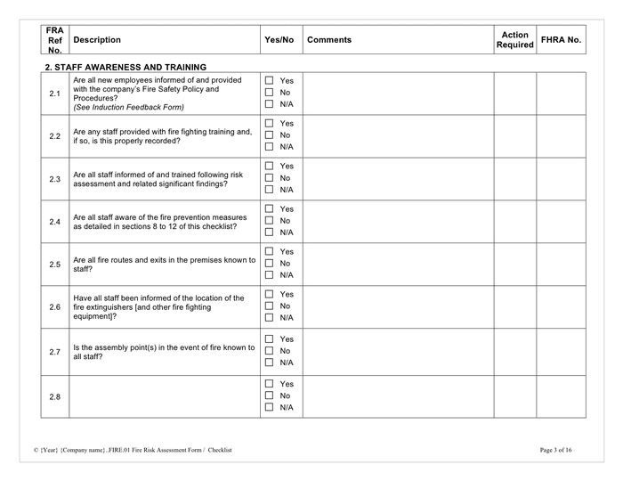 Fire risk assessment checklist in Word and Pdf formats - page 3 of 16