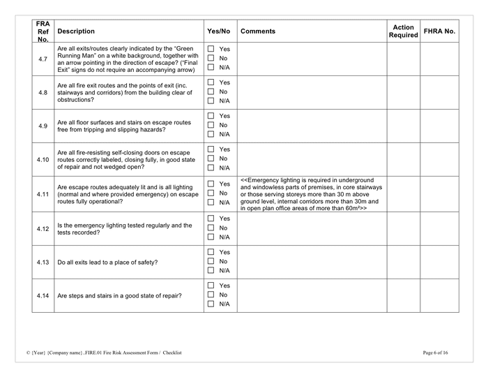 Fire Risk Assessment Checklist In Word And Pdf Formats Page 6 Of 16