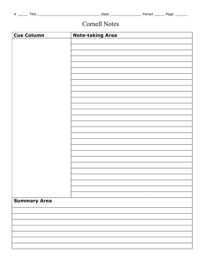 Cornell notes word template in Word and Pdf formats