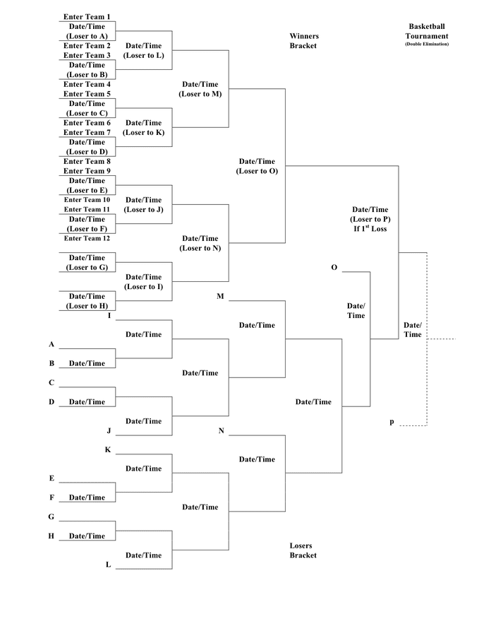 16 team bracket template in Word and Pdf formats