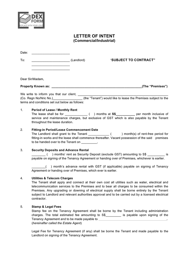 Commercial Lease Letter Of Intent Template from static.dexform.com