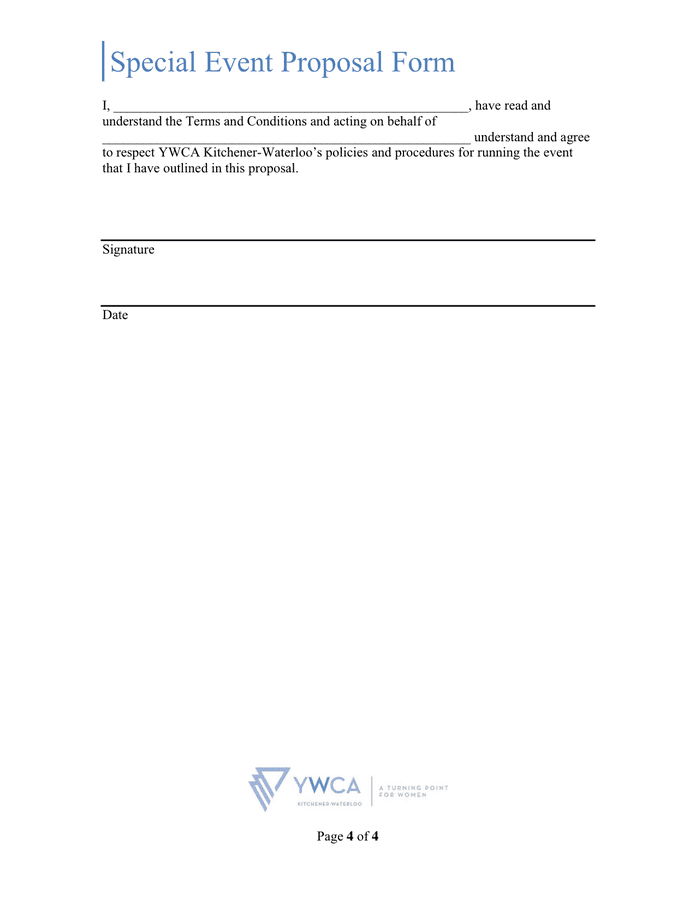 Special Event Proposal Form in Word and Pdf formats page 4 of 4