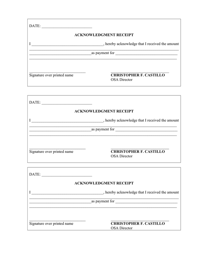 Acknowledgment Receipt In Word And Pdf Formats