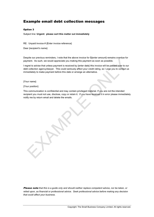 Example email debt collection messages in Word and Pdf formats - page 3