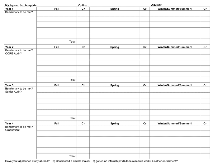 4 Year Academic Plan Template