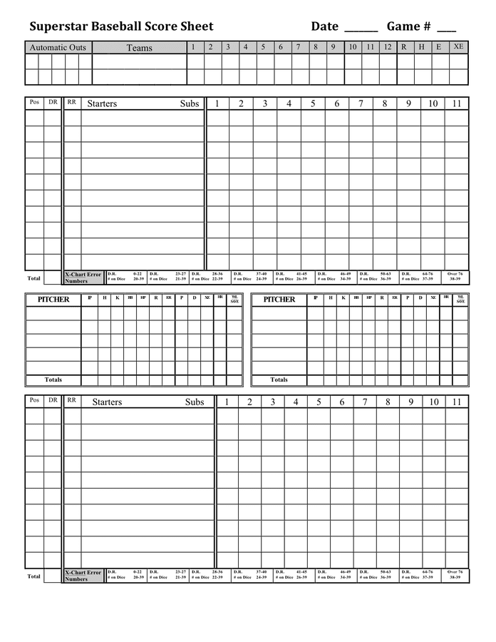 Printable Score Sheet