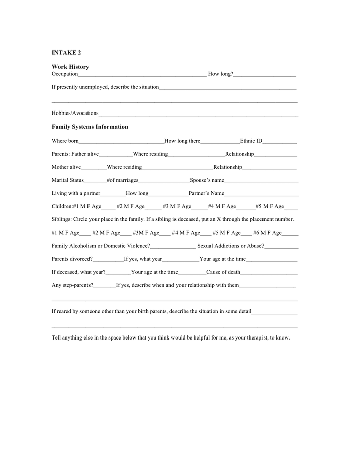 Counseling Intake Form In Word And Pdf Formats Page 2 Of 4 