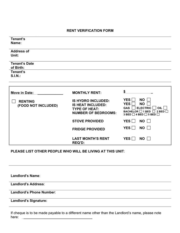 Rent Verification Form In Word And Pdf Formats