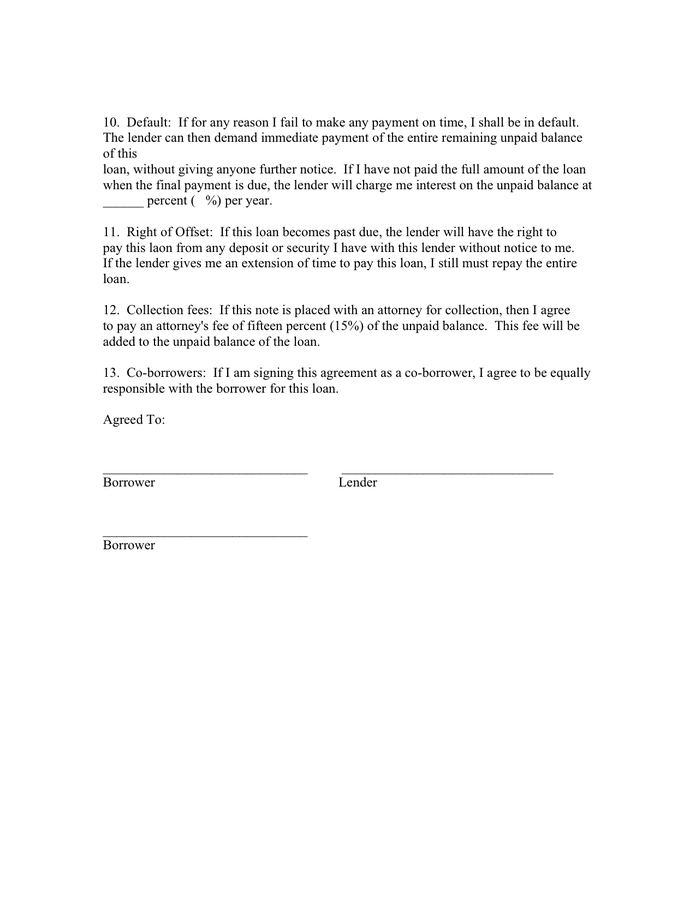 Consumer Loan Agreement Template