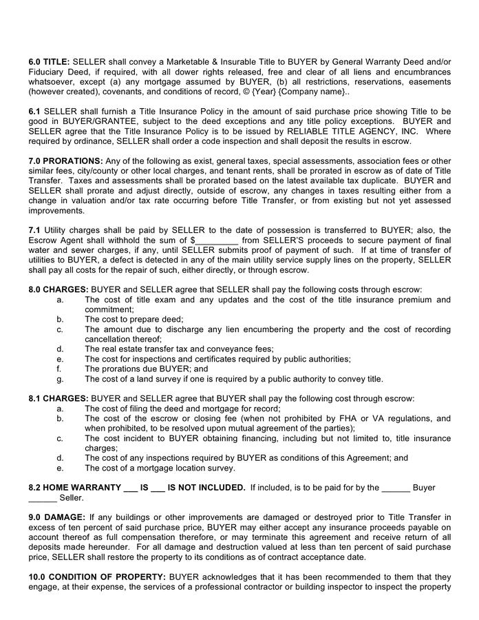 Real estate sales contract in Word and Pdf formats page 3 of 6