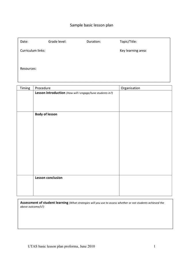 Basic Lesson Plan Template Word