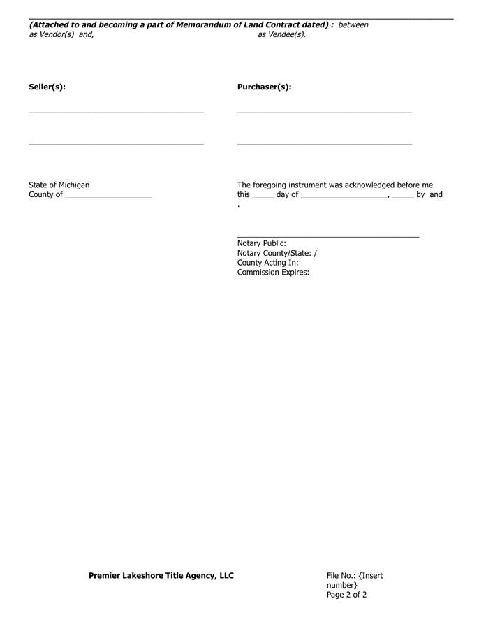 Memorandum of land contract in Word and Pdf formats page 2 of 2