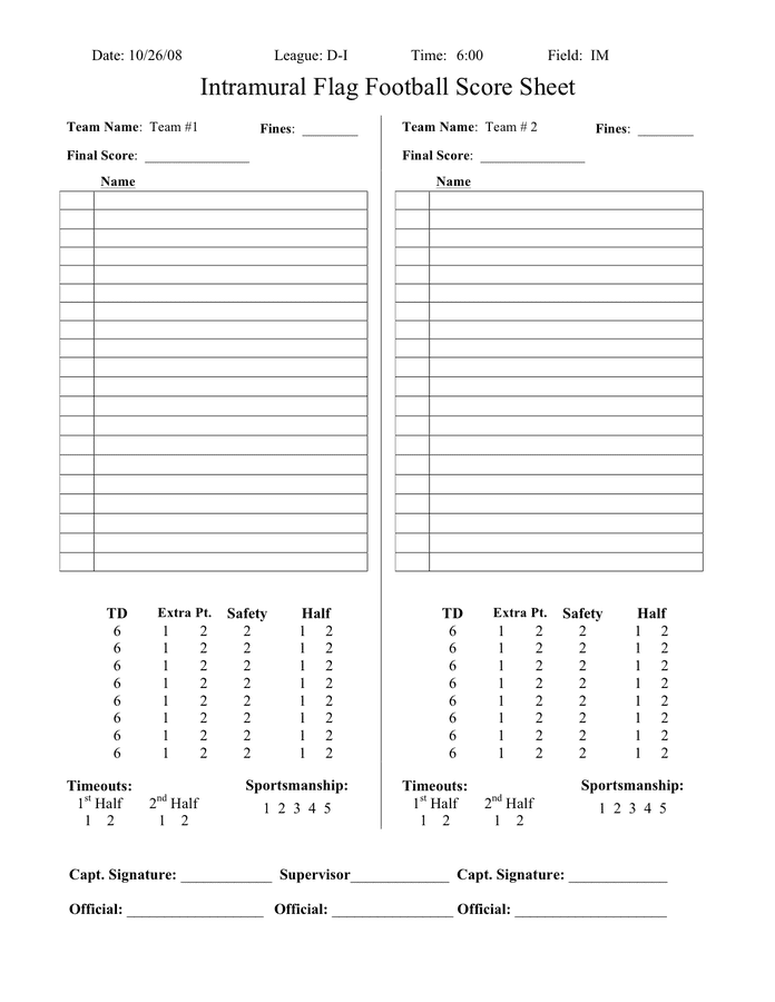 Football Score Sheet In Word And Pdf Formats