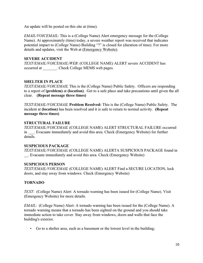 Emergency notification scripts samples in Word and Pdf formats page
