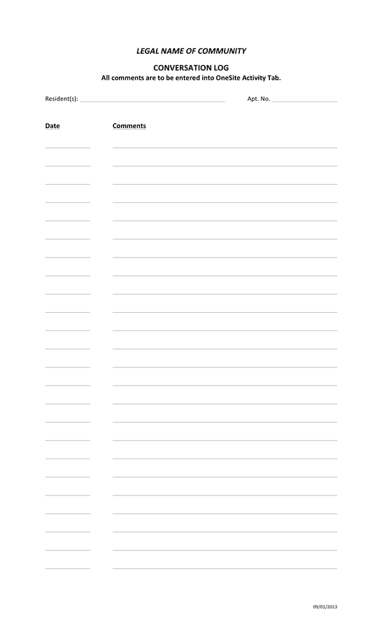 Conversation log template in Word and Pdf formats