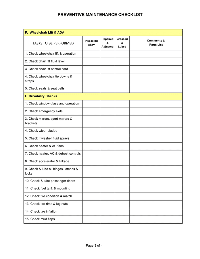 Preventive Maintenance Procedure Template