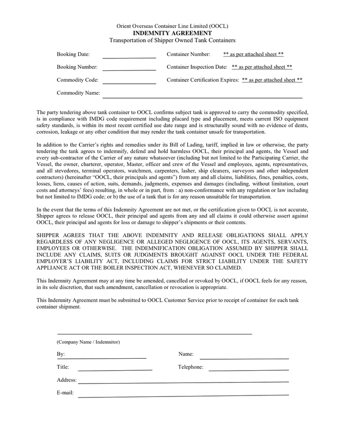 Free Indemnity Agreement Template