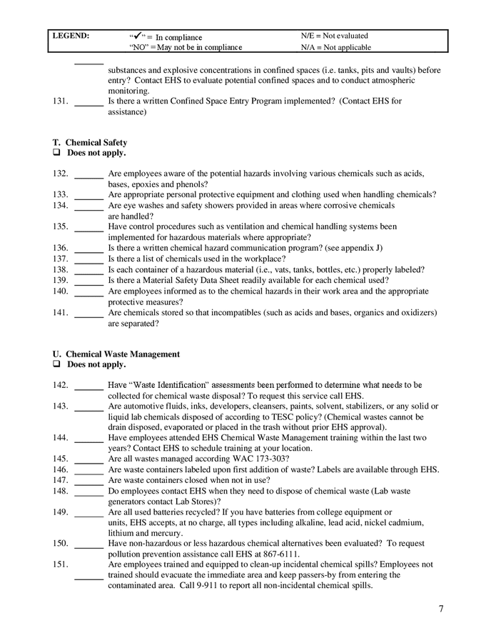 Environmental Health Safety Self Inspection Checklist In Word And Pdf