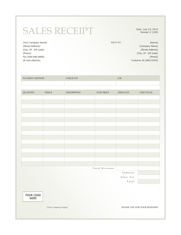 Printable Sales Receipt Pdf