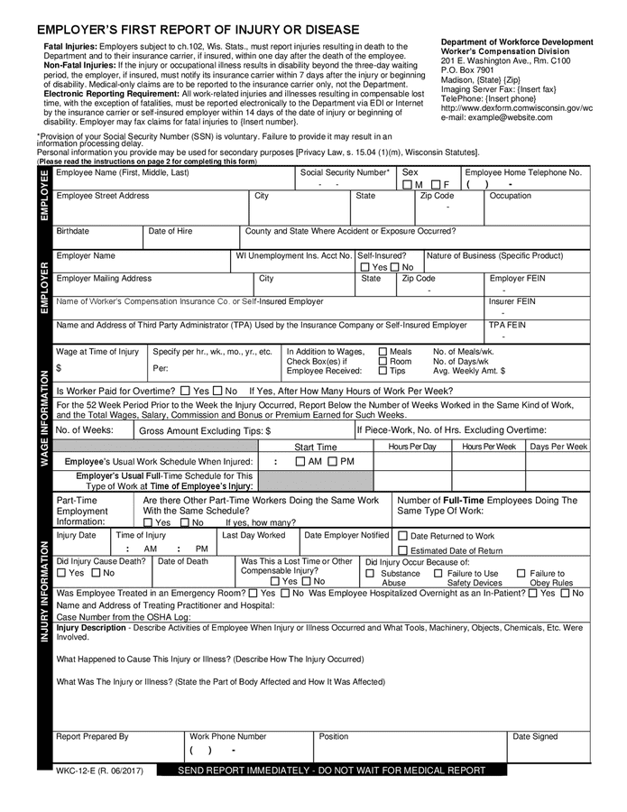 Employer S First Report Of Injury Or Disease In Word And Pdf Formats