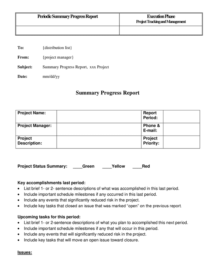 Periodic Progress Summary Report Template In Word And Pdf Formats