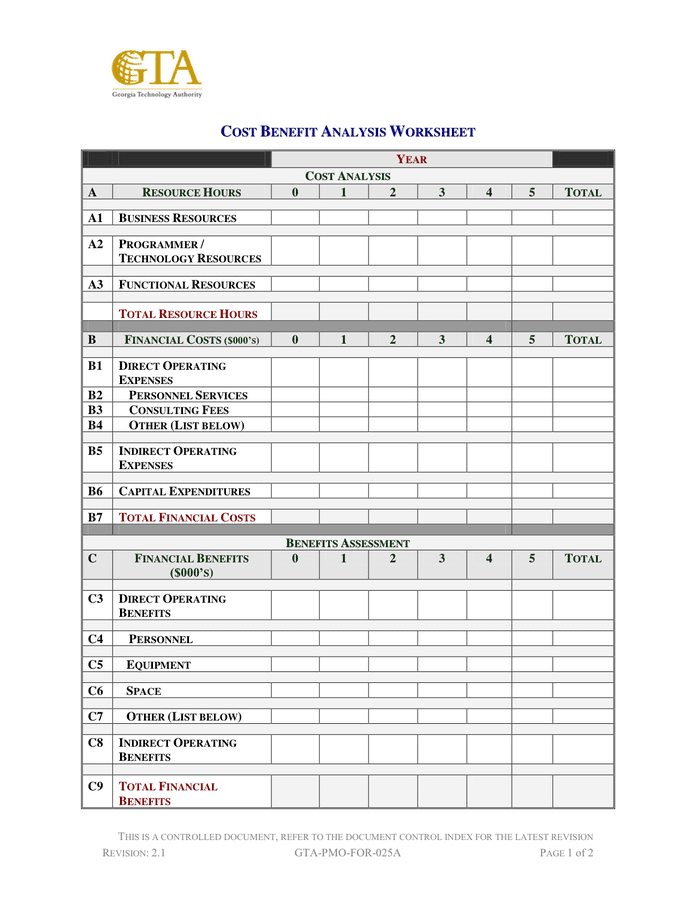 Cost Benefit Analysis Worksheet In Word And Pdf Formats