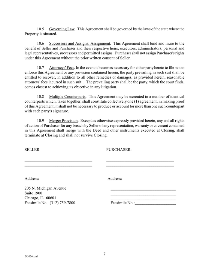 Purchase and sale agreement in Word and Pdf formats page 7 of 8