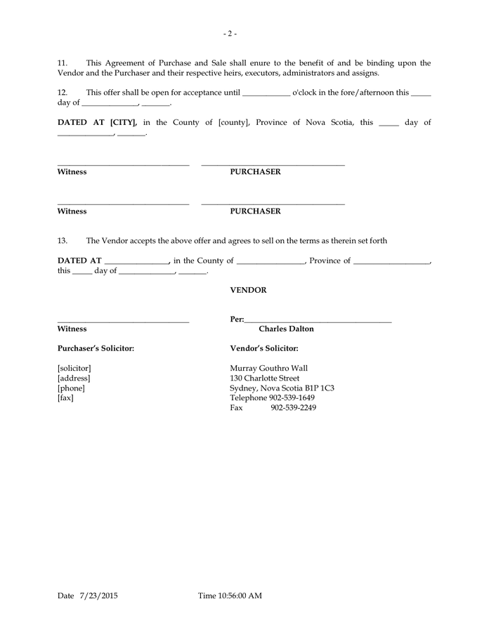 Purchase and sale agreement in Word and Pdf formats - page 2 of 2