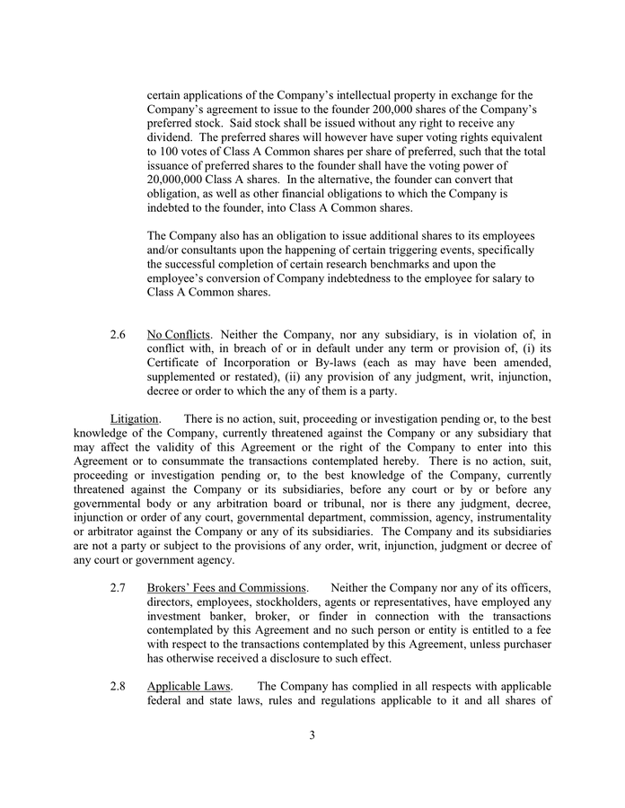 Stock purchase agreement in Word and Pdf formats - page 3 of 9