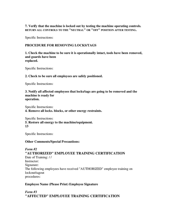 Hazardous Energy Control Lockout / Tagout Program Sample In Word And ...