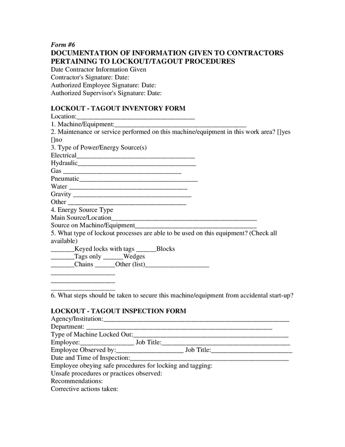 Hazardous Energy Control Lockout / Tagout Program Sample In Word And ...