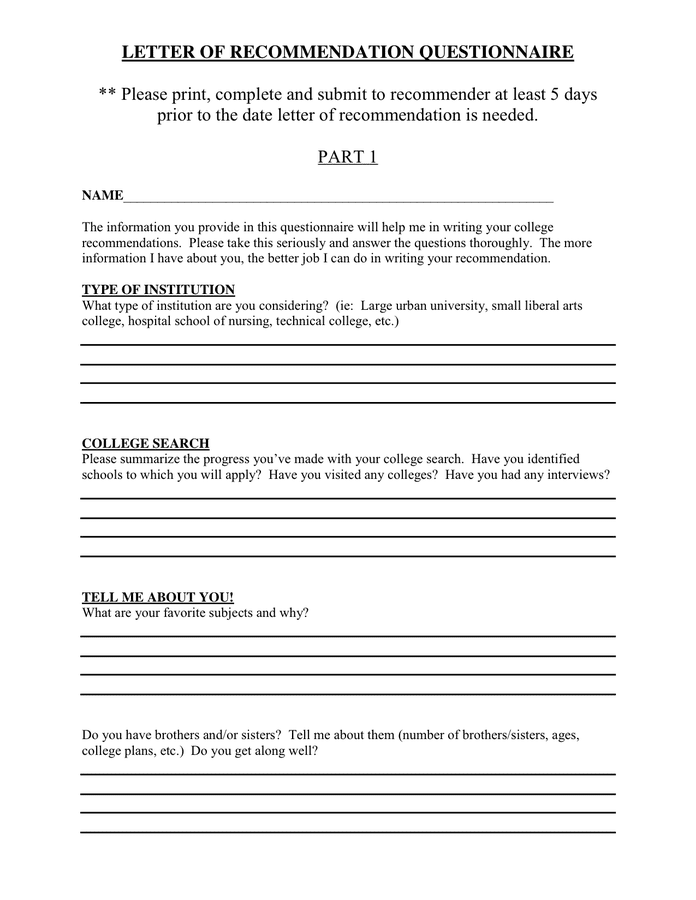 recommendation in research questionnaire