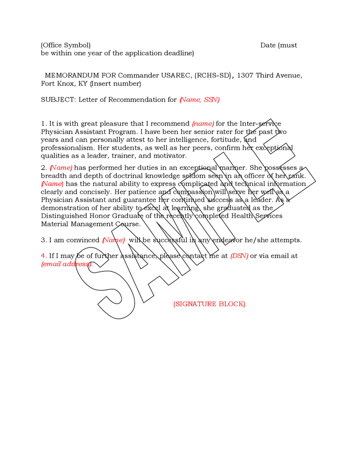 Military Letter Of Recommendation Sample In Word And Pdf Formats 0874