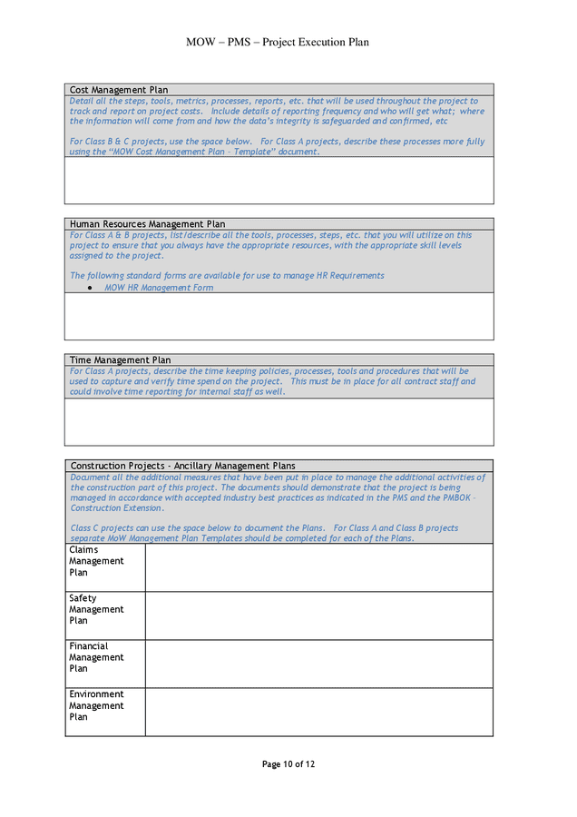 Project execution plan in Word and Pdf formats - page 10 of 12