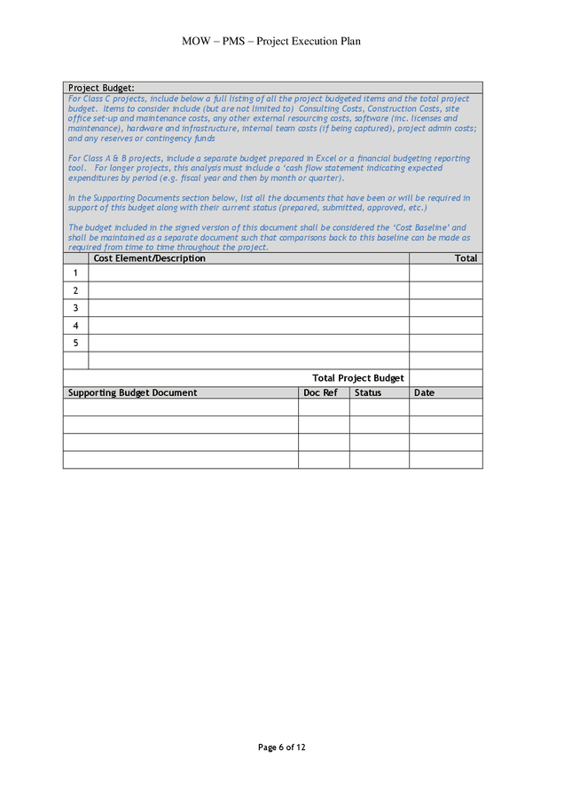 Project execution plan in Word and Pdf formats - page 6 of 12