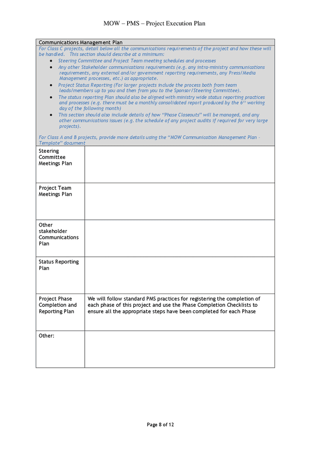 Project execution plan in Word and Pdf formats - page 8 of 12