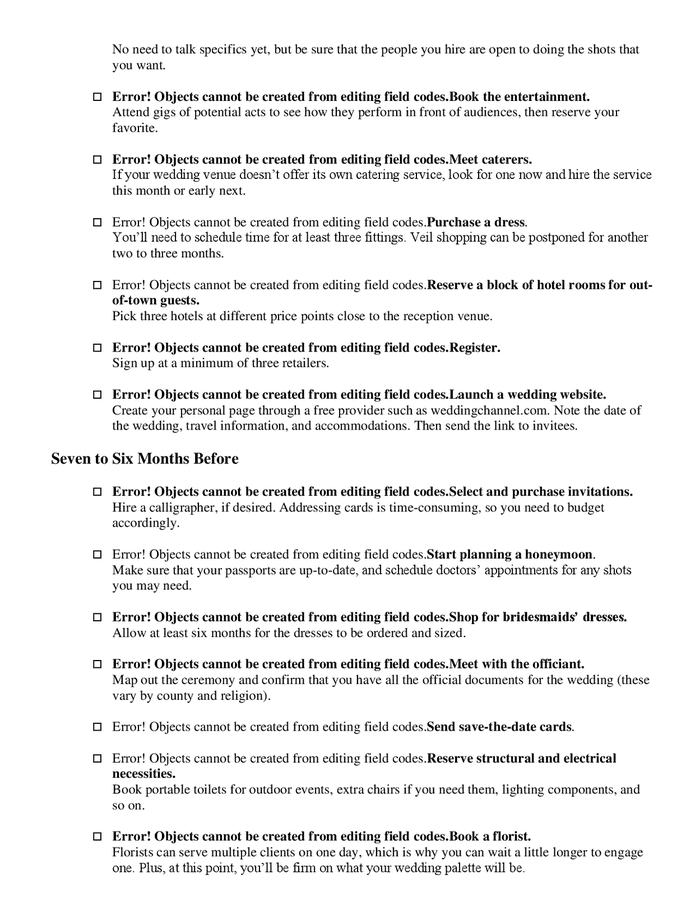 Wedding planning list in Word and Pdf formats - page 2 of 6