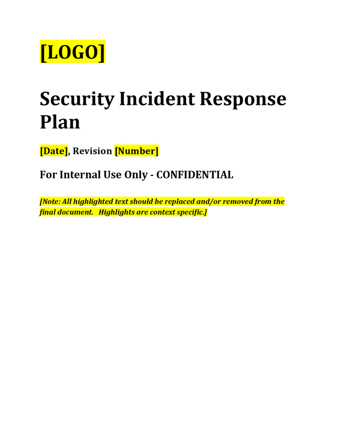 Security incident response plan in Word and Pdf formats