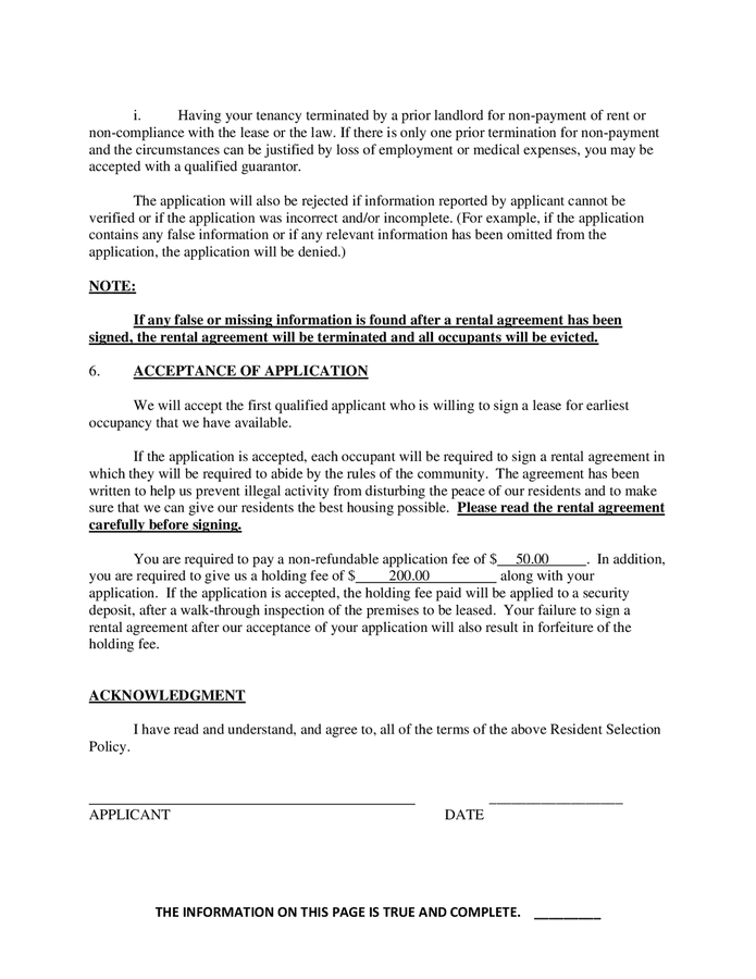 Sample application for housing lease in Word and Pdf formats - page 7 of 7