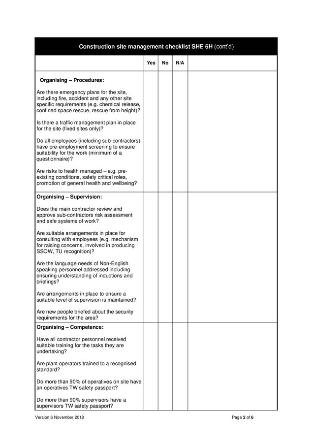 Construction site management checklist in word and pdf formats page 2