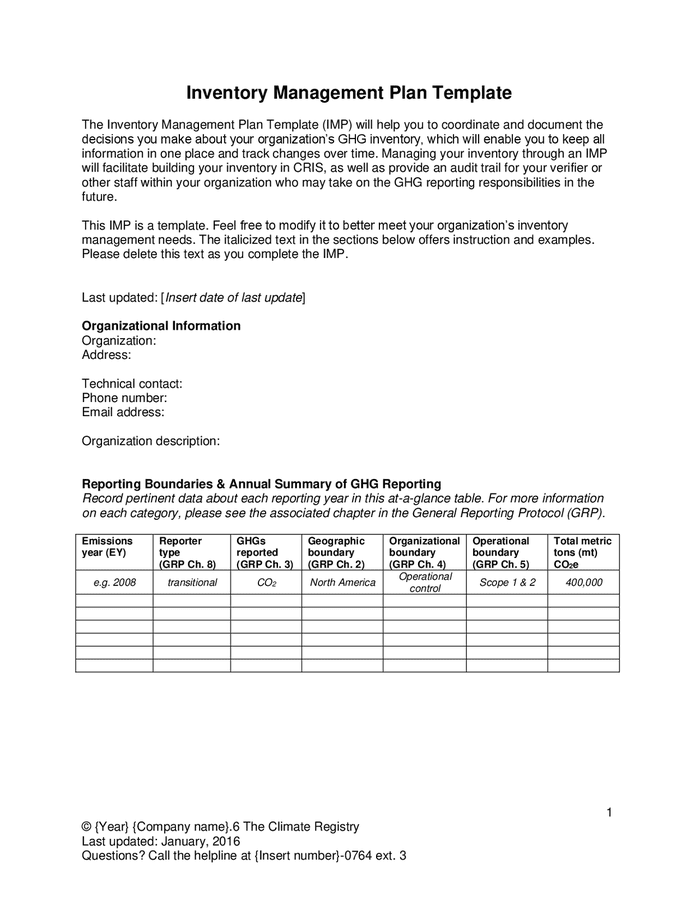 inventory management business plan sample