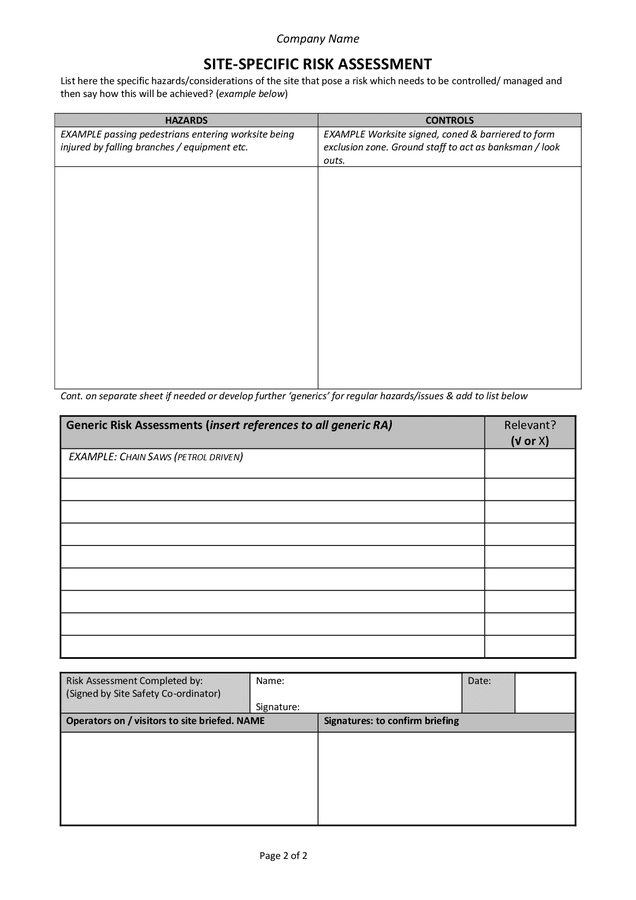 Job Sheet And Site Specific Risk Assessment In Word And Pdf Formats