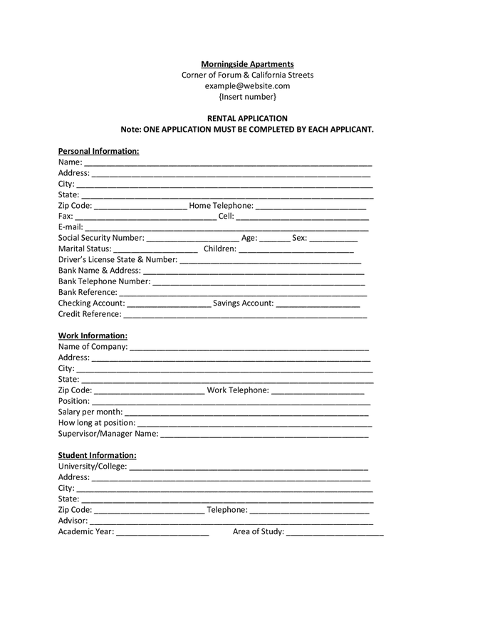 Sample Apartments Rental Application Form In Word And Pdf Formats 4446