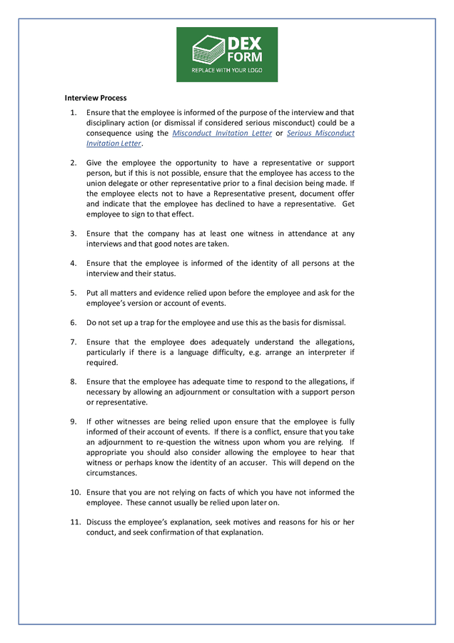 Disciplinary Process Checklist In Word And Pdf Formats Page 2 Of 6