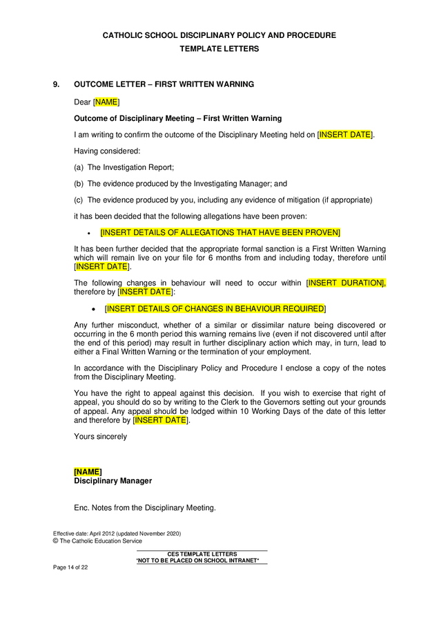 catholic-school-disciplinary-policy-and-procedure-template-letters-in
