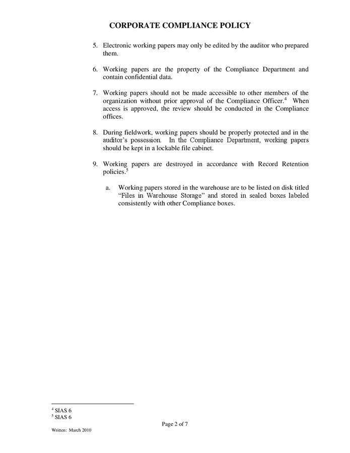 Corporate compliance policy template in Word and Pdf formats page 2 of 7