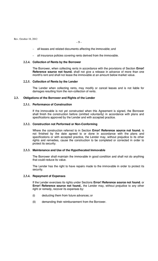 Loan agreement and immovable / movable hypothecs (Canada, Quebec) in ...